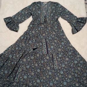 Prairie Style Boho Long Flowy Dress Navy Floral